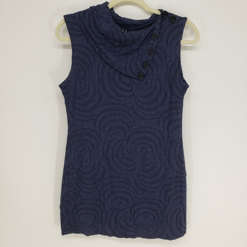 Sno Skins Textured Cowl Neck Sleeveless Top Womens Small Blue Button Detail Boho